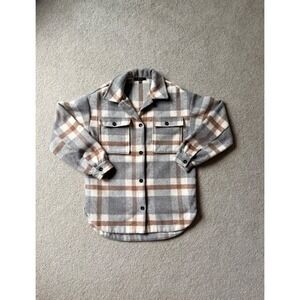 Rustic Cabin FORE Plaid Shacket Jacket Wool Blend Women's Size Small Gray Beige